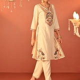 Irina Ivory Embroidered Khadi Cotton Co-ord Set for Women