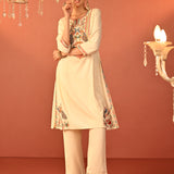 Irina Ivory Embroidered Khadi Cotton Co-ord Set for Women