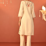 Irina Ivory Embroidered Khadi Cotton Co-ord Set for Women