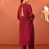 Ifrah Plum Embroidered Cotton Kurta Set for Women