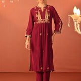 Ifrah Plum Embroidered Cotton Kurta Set for Women