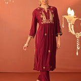 Ifrah Plum Embroidered Cotton Kurta Set for Women