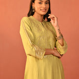 Arziya Green Embroidered Rayon Kurta for Women