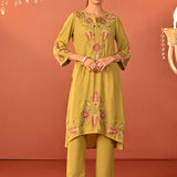 Noorain Pista Green Embroidered Cotton Linen Co-ord Set for Women