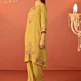 Noorain Pista Green Embroidered Cotton Linen Co-ord Set for Women