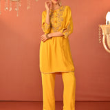 Uroosa Chrome Yellow Embroidered Cotton Kurta Set for Women