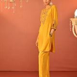 Uroosa Chrome Yellow Embroidered Cotton Kurta Set for Women