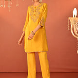 Uroosa Chrome Yellow Embroidered Cotton Kurta Set for Women