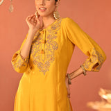 Uroosa Chrome Yellow Embroidered Cotton Kurta Set for Women