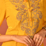 Uroosa Chrome Yellow Embroidered Cotton Kurta Set for Women