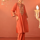 Mohiba Orange Embroidered Co-ord Set for Women