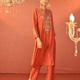 Mohiba Orange Embroidered Co-ord Set for Women