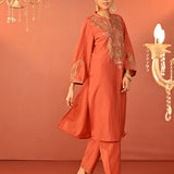 Mohiba Orange Embroidered Co-ord Set for Women