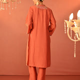 Mohiba Orange Embroidered Co-ord Set for Women