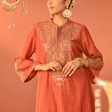 Mohiba Orange Embroidered Co-ord Set for Women