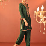 Mavish Green Embroidered Rayon Co-ord Set for Women