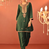 Mavish Green Embroidered Rayon Co-ord Set for Women