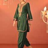 Mavish Green Embroidered Rayon Co-ord Set for Women