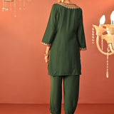 Mavish Green Embroidered Rayon Co-ord Set for Women