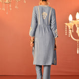 Wamiqa Berry Blue Embroidered Rayon Co-ord Set for Women