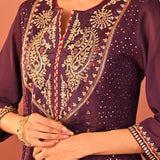 Jasleen Deep Purple Georgette Jacquard Embroidered Kurta Set for Women