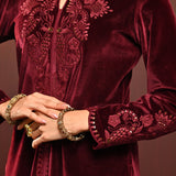 Nitara Maroon Embroidered Velvet Co-ord Set for Women