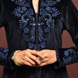 Nitara Navy Embroidered Velvet Co-ord Set for Women