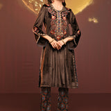 Faha Chocolate Brown Embroidered Velvet Kurta Set for Women with Dupatta