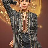 Harleen Black Printed Brushed Fleece Long Kurta for Women