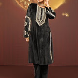 Woman in Mumtaaz Grey Embroidered Velvet Co-ord Set