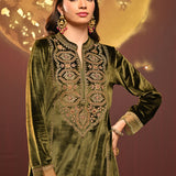 Rukhsana Green Embroidered Velvet Kurta Set for Women