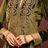 Rukhsana Green Embroidered Velvet Kurta Set for Women