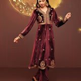 Shanaya Maroon Embroidered Velvet Kurta Set for Women