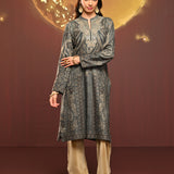 Aisha Bottle Green Printed Brushed Fleece Long Kurta for Women