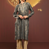 Aisha Bottle Green Printed Brushed Fleece Long Kurta for Women