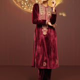 Sana Maroon Embroidered Velvet Kurta Set for Women