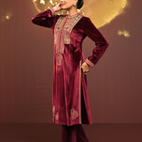 Sana Maroon Embroidered Velvet Kurta Set for Women