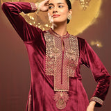 Sana Maroon Embroidered Velvet Kurta Set for Women