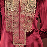 Sana Maroon Embroidered Velvet Kurta Set for Women