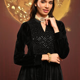 Qainaat Black Embroidered Velvet Top for Women