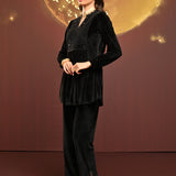 Qainaat Black Embroidered Velvet Top for Women