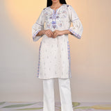 Gulshan Ivory With Blue Printed Cotton Linen Kurta For Women