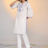 Gulshan Ivory With Blue Printed Cotton Linen Kurta For Women