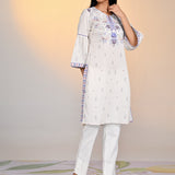 Gulshan Ivory With Blue Printed Cotton Linen Kurta For Women