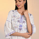 Gulshan Ivory With Blue Printed Cotton Linen Kurta For Women