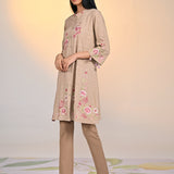 Zaheen Beige Embroidered Cotton Jacquard Tunic for Women