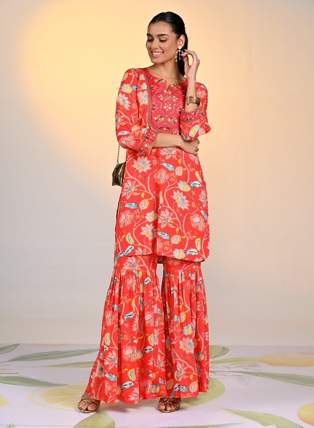 Front view of Orange Zoya Punch Printed Co-ord Set