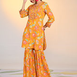 Woman swirling in a Yellow Zoya Punch Printed Co-ord Set