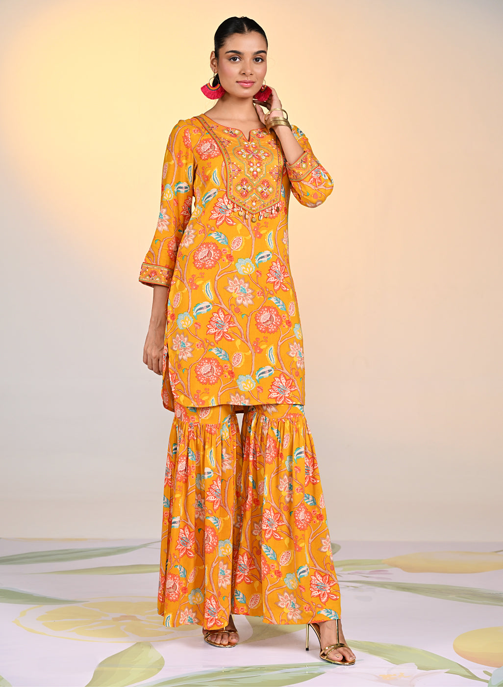 Front view of Yellow Zoya Punch Printed Co-ord Set