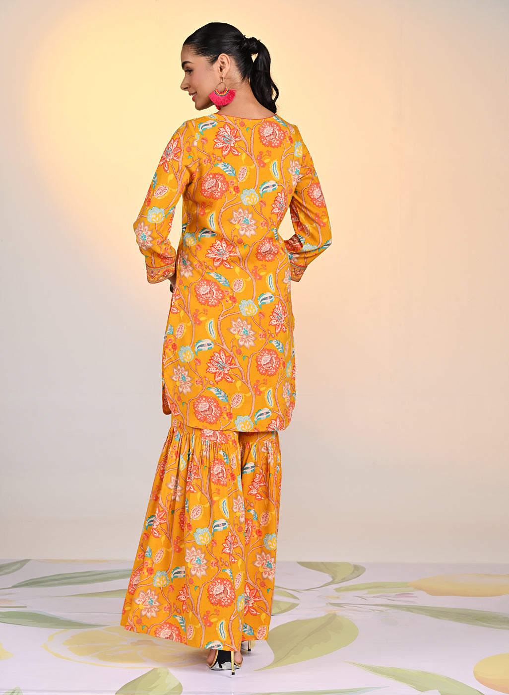 Back view of Yellow Zoya Punch Printed Co-ord Set